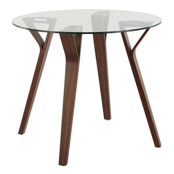 Lumisource Folia Round Dinette Table in Walnut Wood and Clear Glass DT-FOLIA RND WLCL